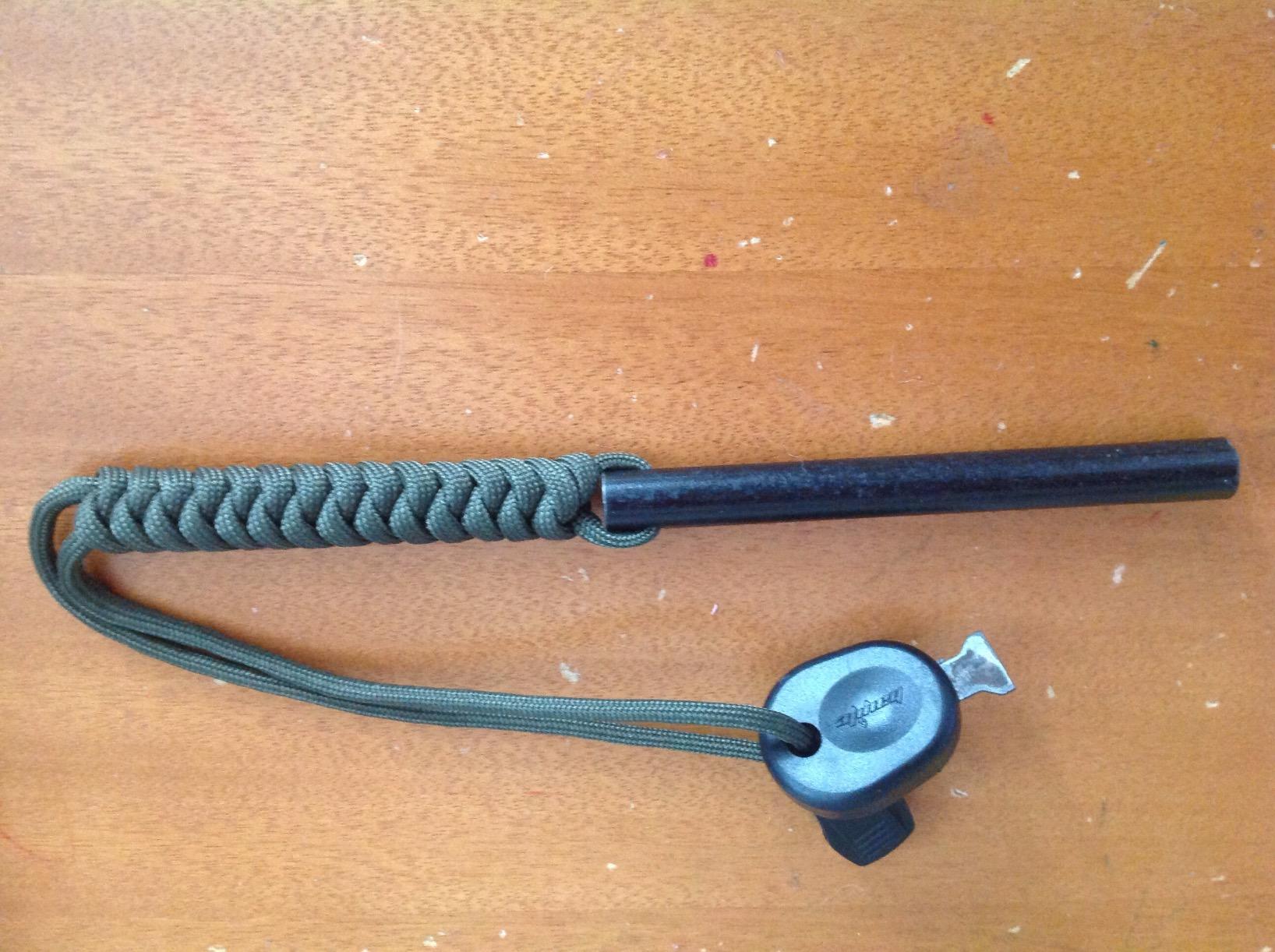 bayite 4 Inch Survival Ferrocerium Drilled Flint Fire Starter, Ferro Rod Kit with Paracord Landyard Handle and Striker, 4