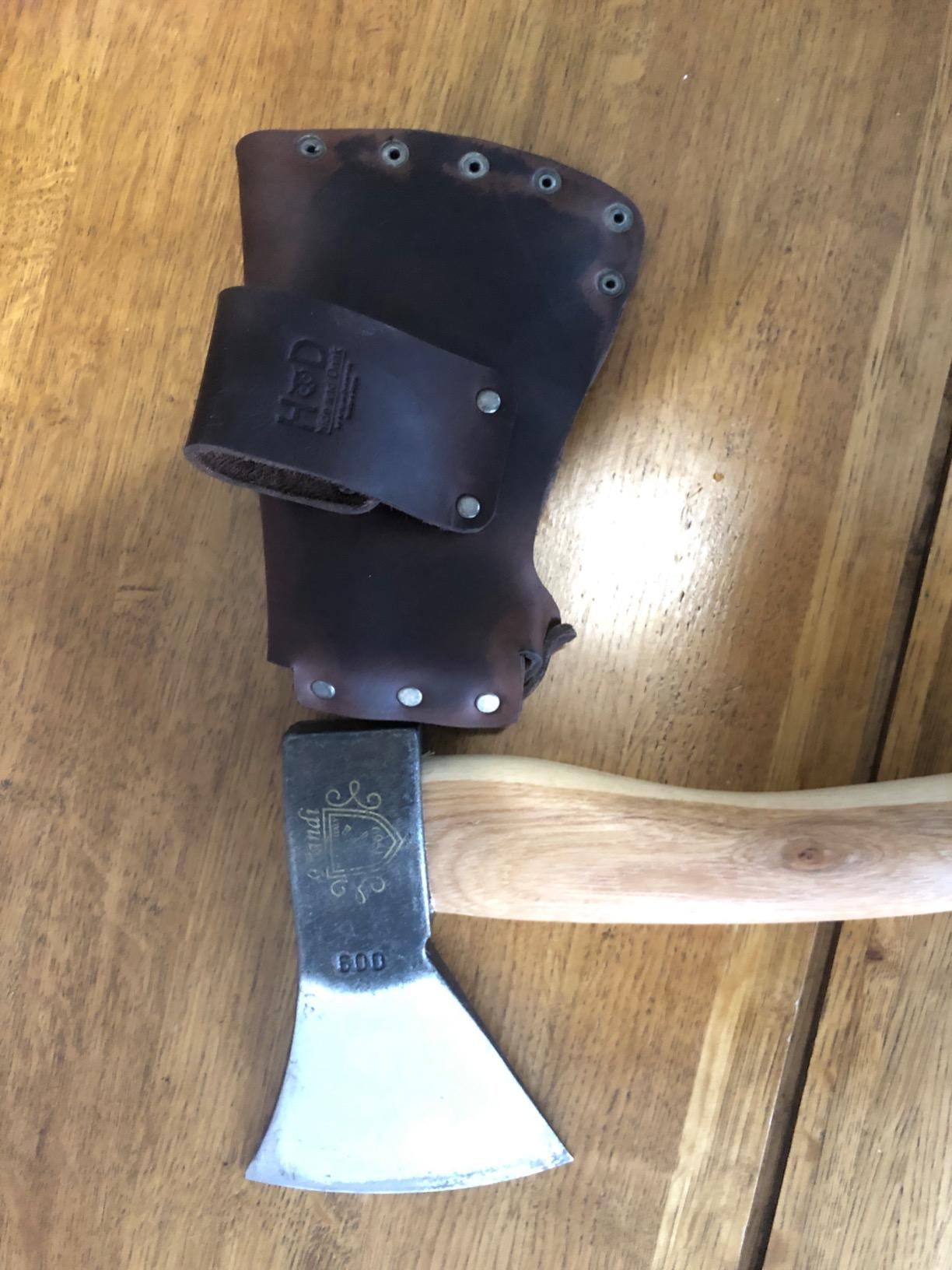Hide & Drink, Hatchet Head Sheath Holster for 1.5 in. Belts, Axe Head Case, Blade Cover, Lumberjack Outdoors Work Essentials, Full Grain Leather, Handmade - Customer Photo 2