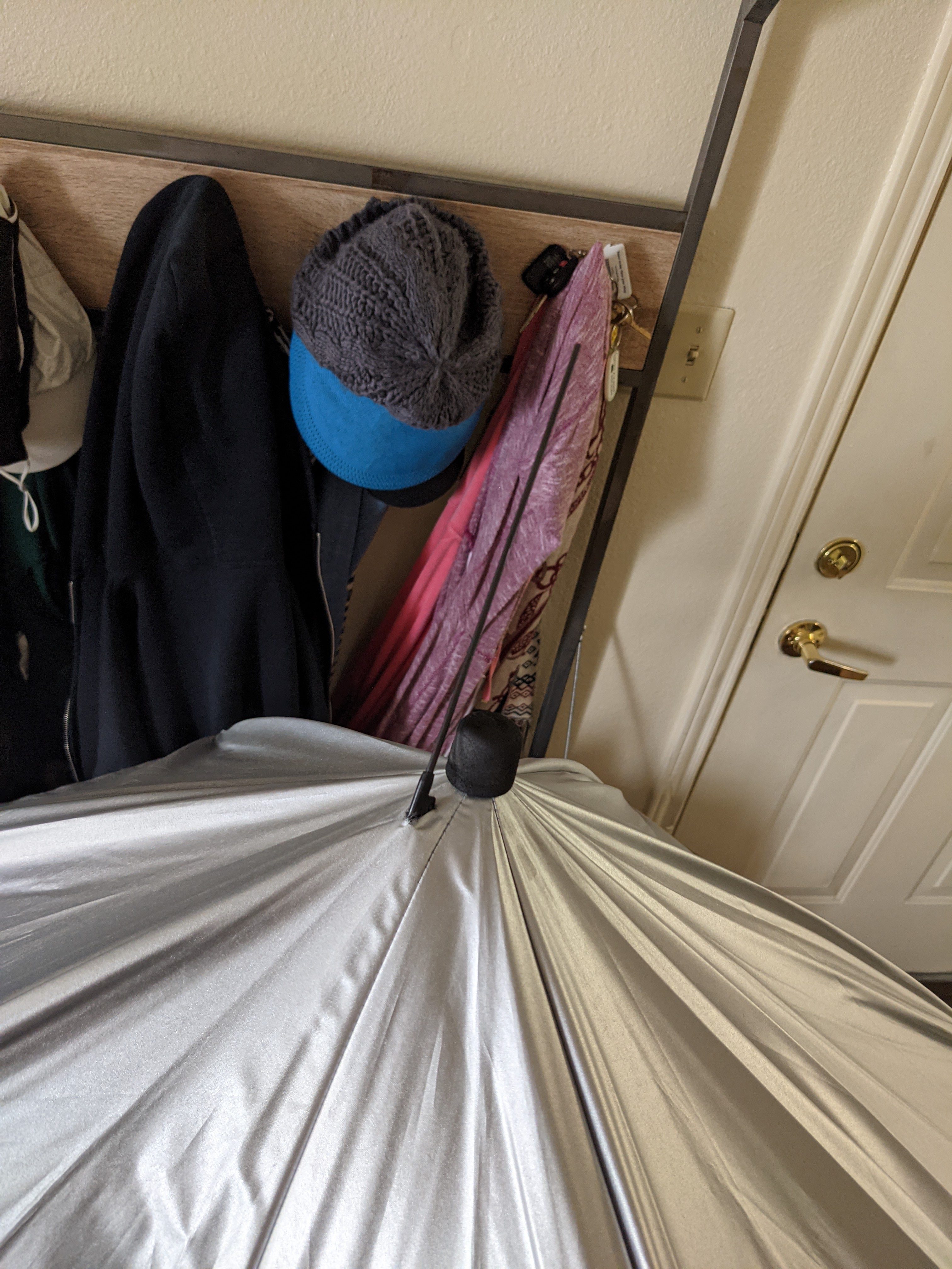 Six Moon Designs Silver Shadow Carbon Ultralight Hiking Umbrella - UPF 50+ Sun Protection & Rain Protection - 6.8 oz Hands-Free Ready Umbrella for Backpack & Thru-Hiking - Silver Reflective - Customer Photo 1