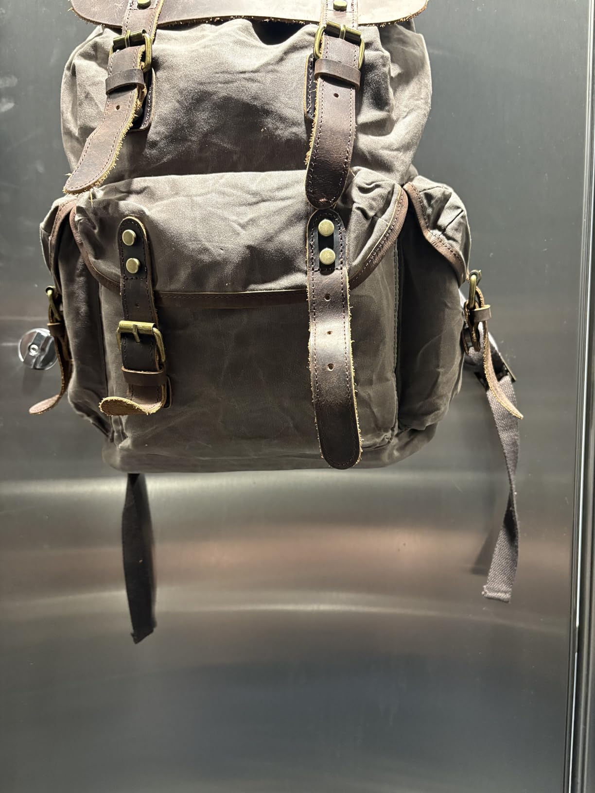 WUDON Leather Backpack for Men, Waxed Canvas Shoulder Rucksack Carry-On Travel Backpack - Customer Photo 1