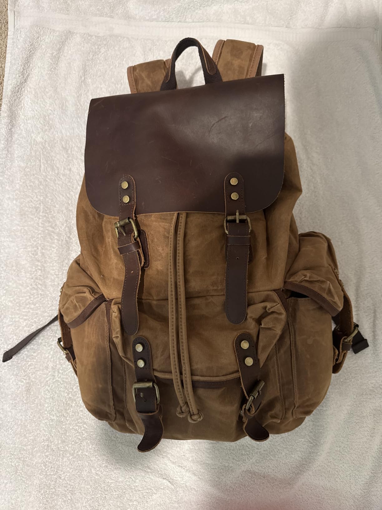 WUDON Leather Backpack for Men, Waxed Canvas Shoulder Rucksack Carry-On Travel Backpack - Customer Photo 2