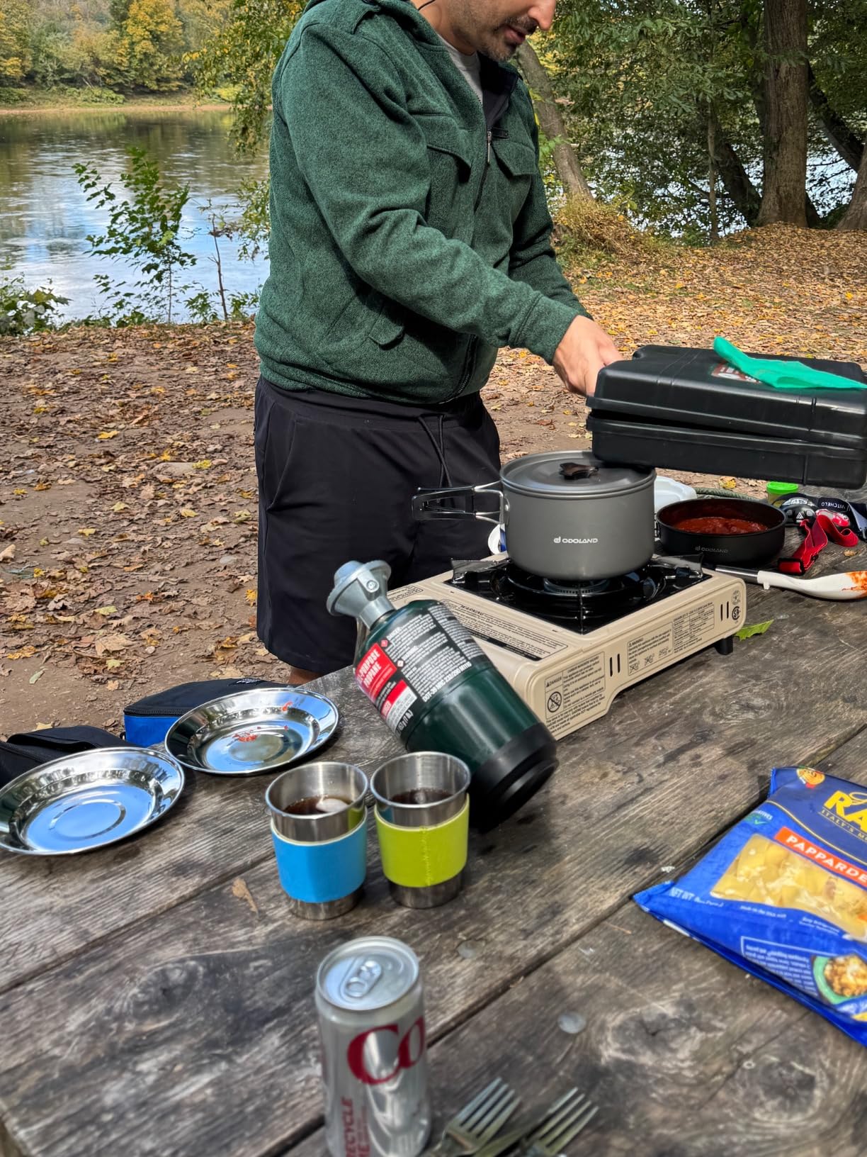 Odoland 15pcs Camping Cookware Mess Kit, Non-Stick Lightweight Pot Pan Kettle Set with Stainless Steel Cups Plates Forks Knives Spoons for Camping, Backpacking, Outdoor Cooking and Picnic - Customer Photo 1