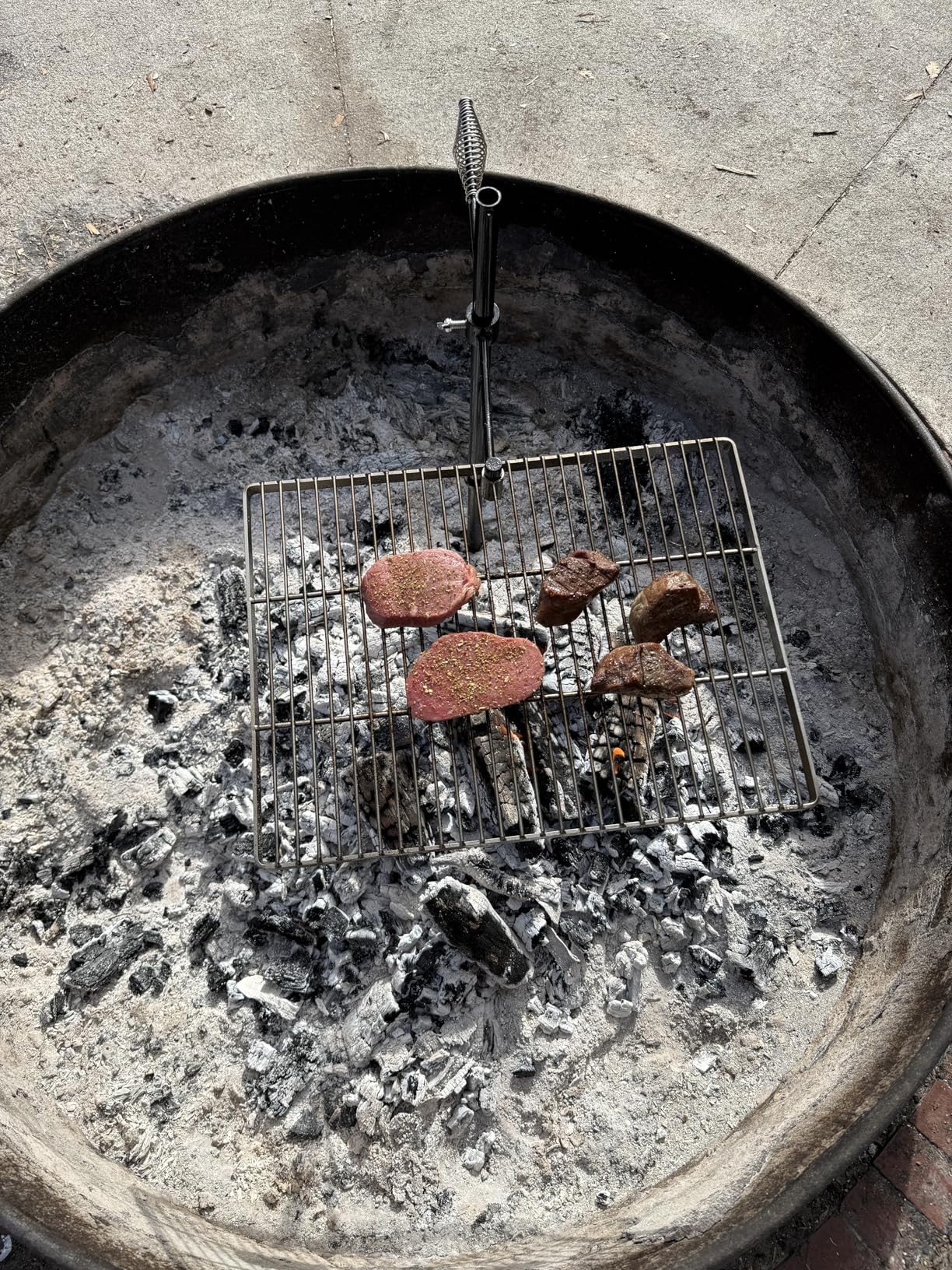 REDCAMP Swivel Campfire Grill Heavy Duty Steel Grate, Over Fire Camp Grill with Carrying Bag for Outdoor Open Flame Cooking - Customer Photo 2