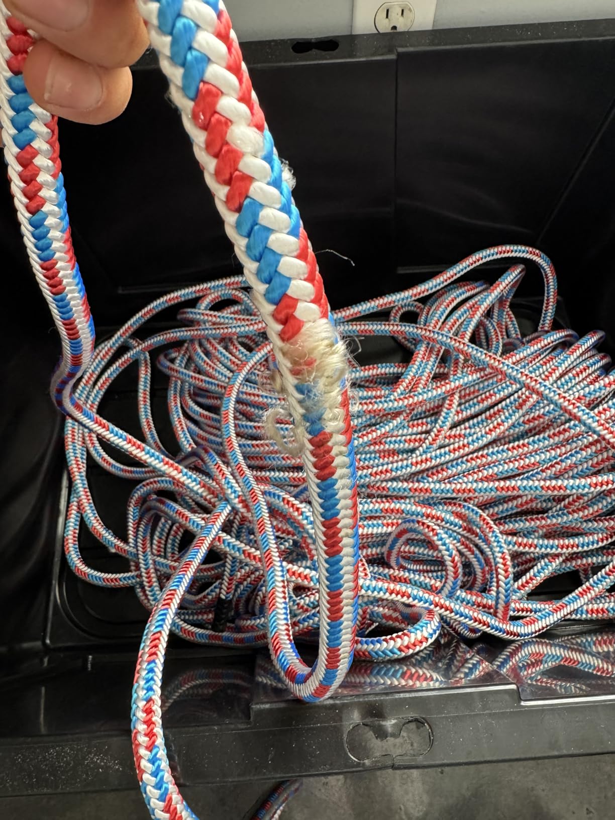 Pelican Rope 16-Strand 1/2 in (12.7 mm) Arborist-16™ Arborist Rope - 7000 lb MBS - Static Climbing Rope - Rescue Operations - High Visibility - 150 ft - Sewn Eye - Red White Blue - Made in The USA - Customer Photo 1