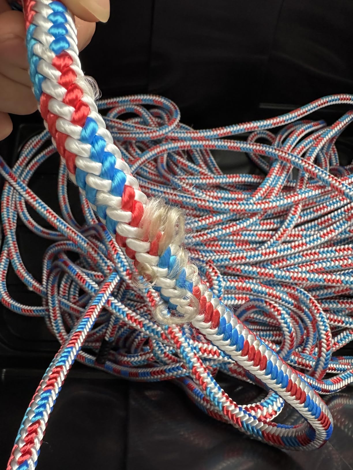 Pelican Rope 16-Strand 1/2 in (12.7 mm) Arborist-16™ Arborist Rope - 7000 lb MBS - Static Climbing Rope - Rescue Operations - High Visibility - 150 ft - Sewn Eye - Red White Blue - Made in The USA - Customer Photo 2