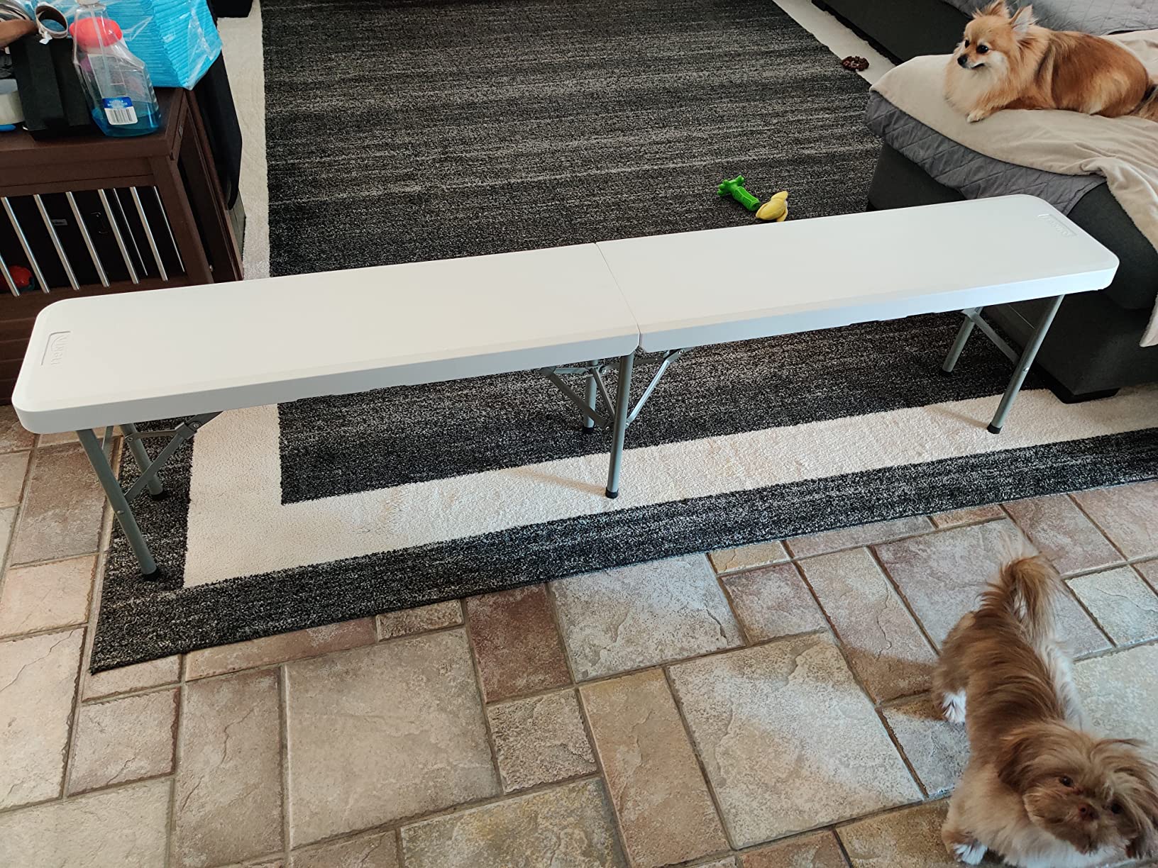 VINGLI 6 feet Plastic Folding Bench,Portable in/Outdoor Picnic Party Camping Dining Seat, Garden Soccer Multipurpose Entertaining Activities, Smooth HDPE Tabletop, 2 Pack, White - Customer Photo 2