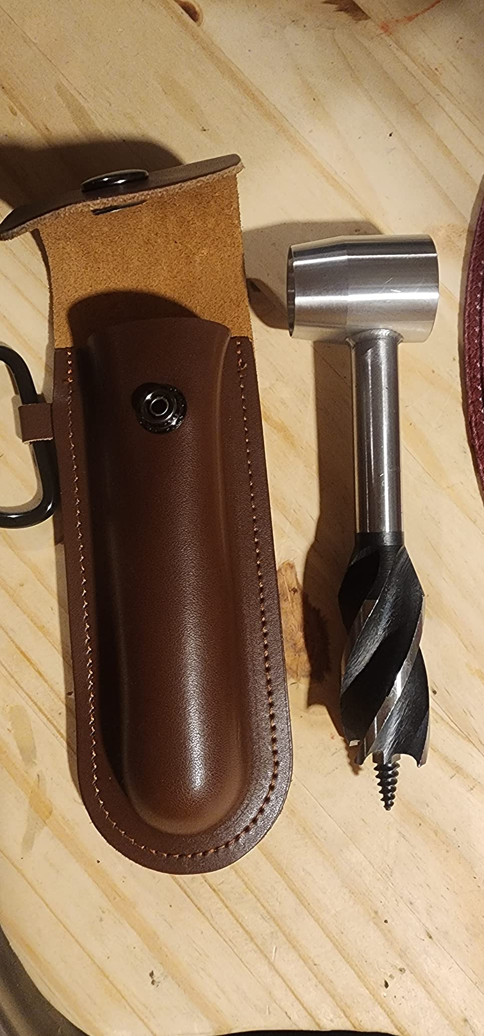 Bushcraft Gear for Survival Settlers Bushscraft Hand Auger Wrench with Flint Scotch Eye Wood Drill Peg and Manual Hole Maker Multitool with leather Case Camping brown - Customer Photo 2