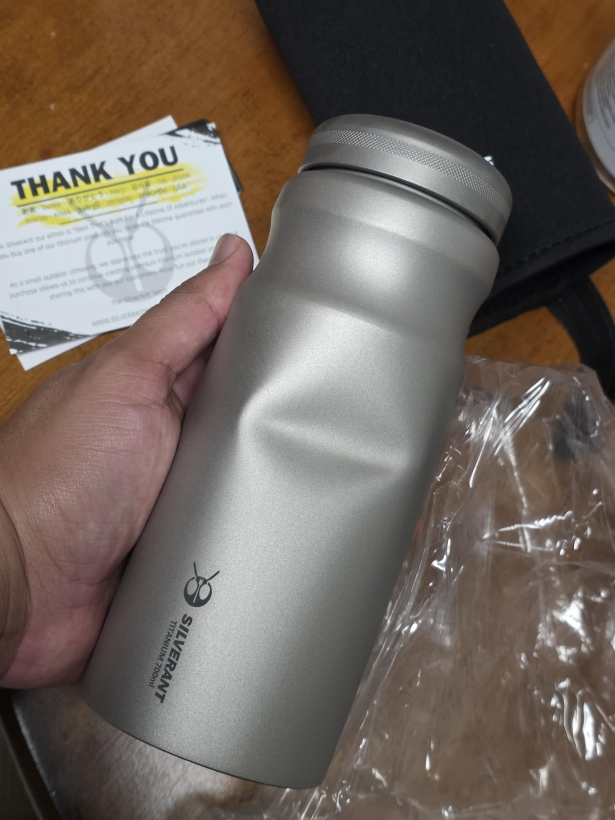 SILVERANT Ultralight Titanium Water Bottle 600ml/21 fl oz Crystallized Finish - Outdoor Camping Hiking Sports Hydration Bottle with Insulating Thermal Sleeve & Leakproof Clip Loop Cap - Slim Design - Customer Photo 1