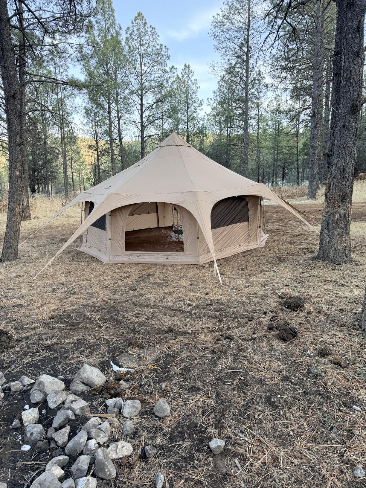 MC TOMOUNT Canvas Tent Bell Tent 16.4ft*High9.2ft with Stove Jack for Glamping Family Camping Zipped Removable Floor - Customer Photo 1