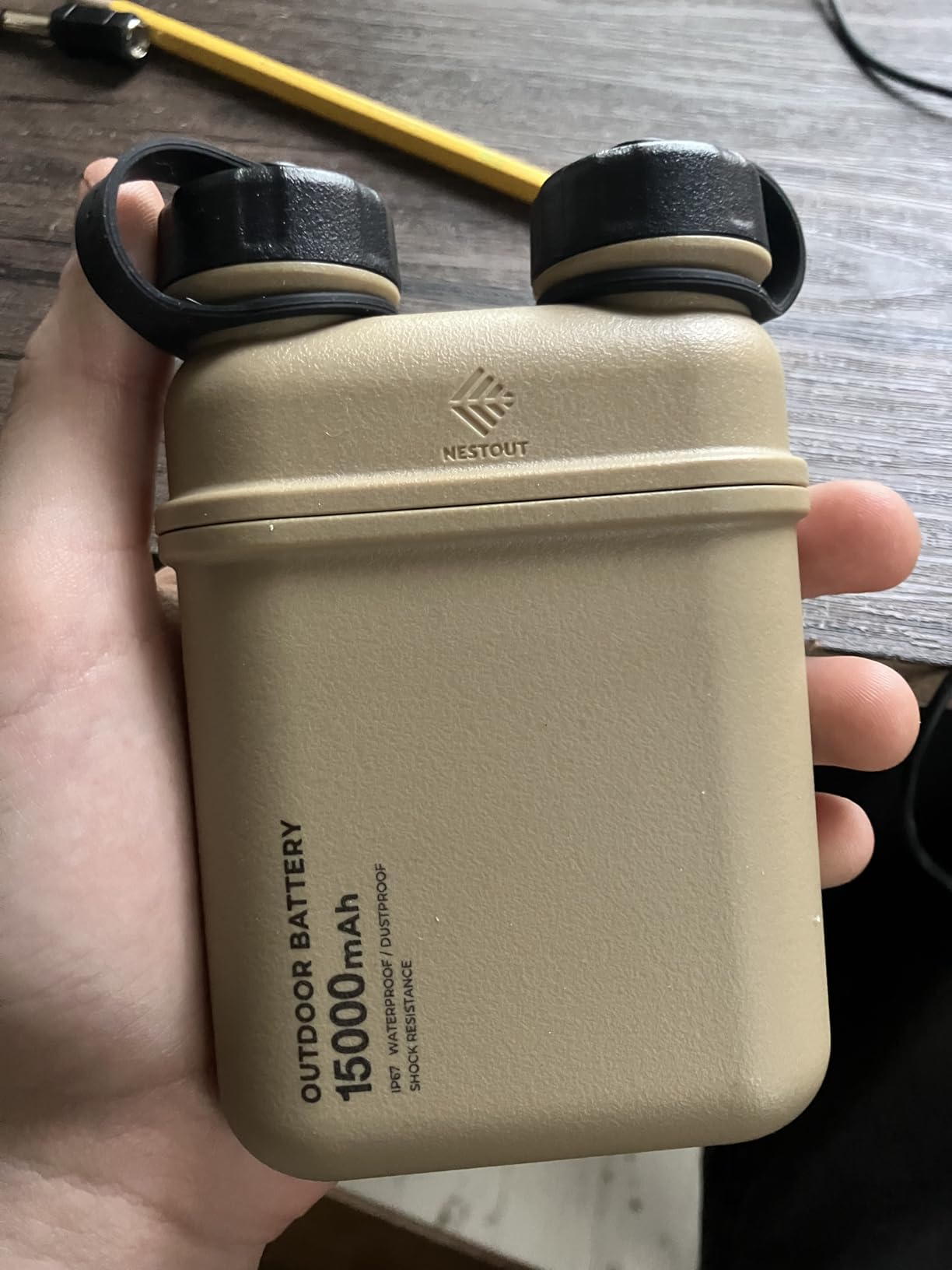 ELECOM NESTOUT Rugged Power Bank, 15000mAh Outdoor Charger, 32W USB C Fast Charging PD, Waterproof IP67, Heavy Duty Shockproof, Tactical Battery Pack for iPhone Tablet Hiking Camping Survival (Beige) - Customer Photo 1