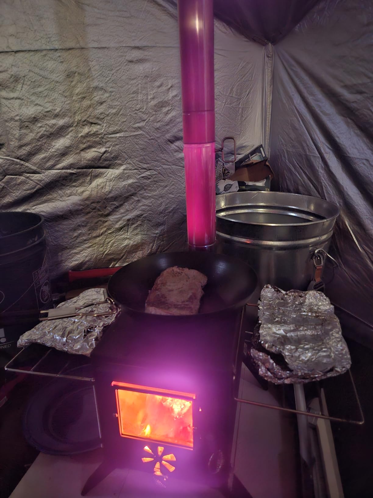 Hot Tent Stove,AVOFOREST Wood Burning Stove,Small Wood Stove with 7 Stainless Chimney Pipes for Outdoor Heating & Cooking, Ice Fishing, Hunting - Customer Photo 1