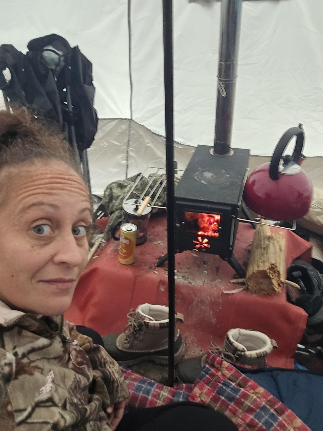 Hot Tent Stove,AVOFOREST Wood Burning Stove,Small Wood Stove with 7 Stainless Chimney Pipes for Outdoor Heating & Cooking, Ice Fishing, Hunting - Customer Photo 2
