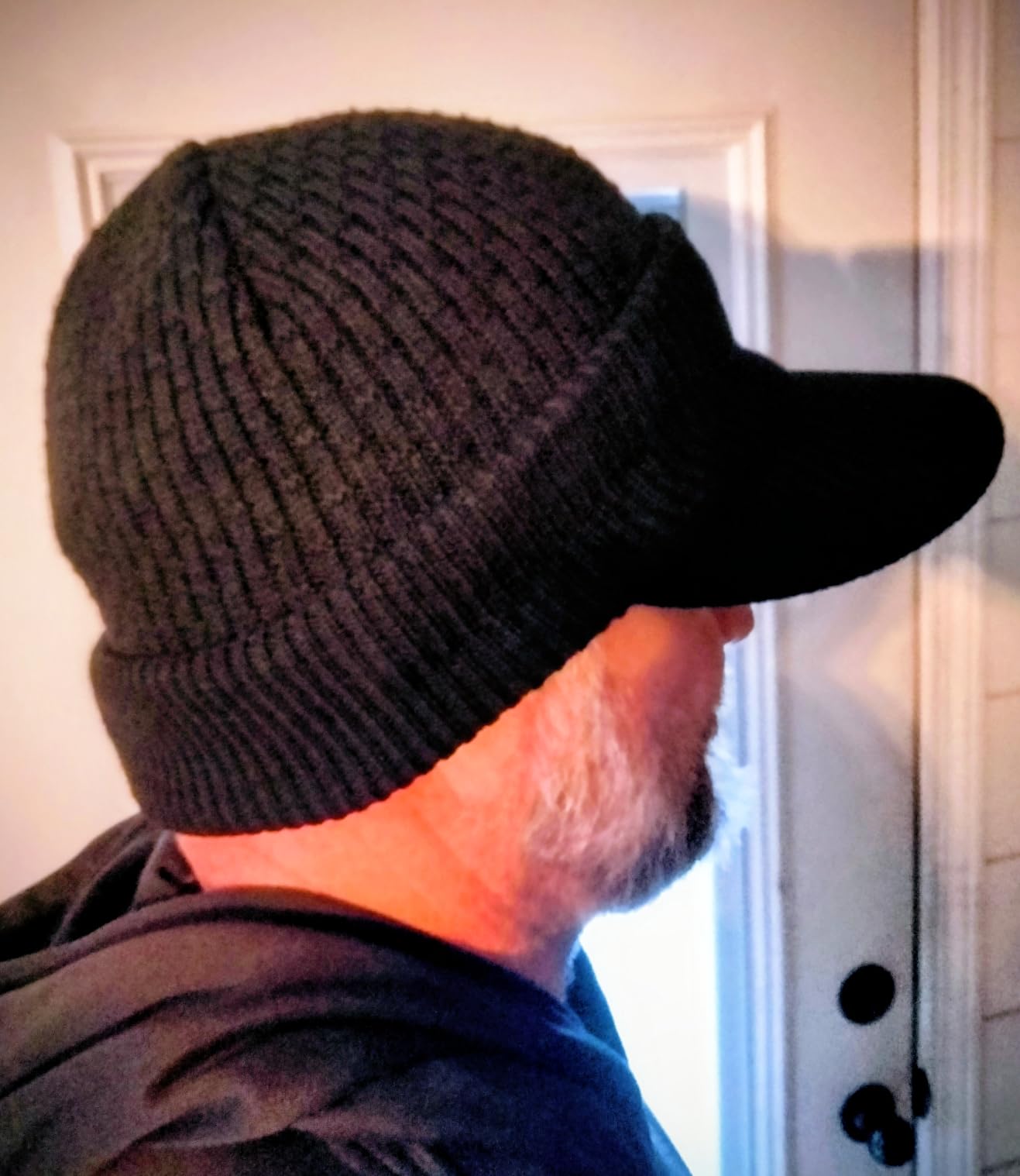 TOP-EX DryKnit Waterproof 50% Merino Wool Visor Beanie Hat for Men Fleece Lined Winter Hat with Brim for Big Heads - Customer Photo 3