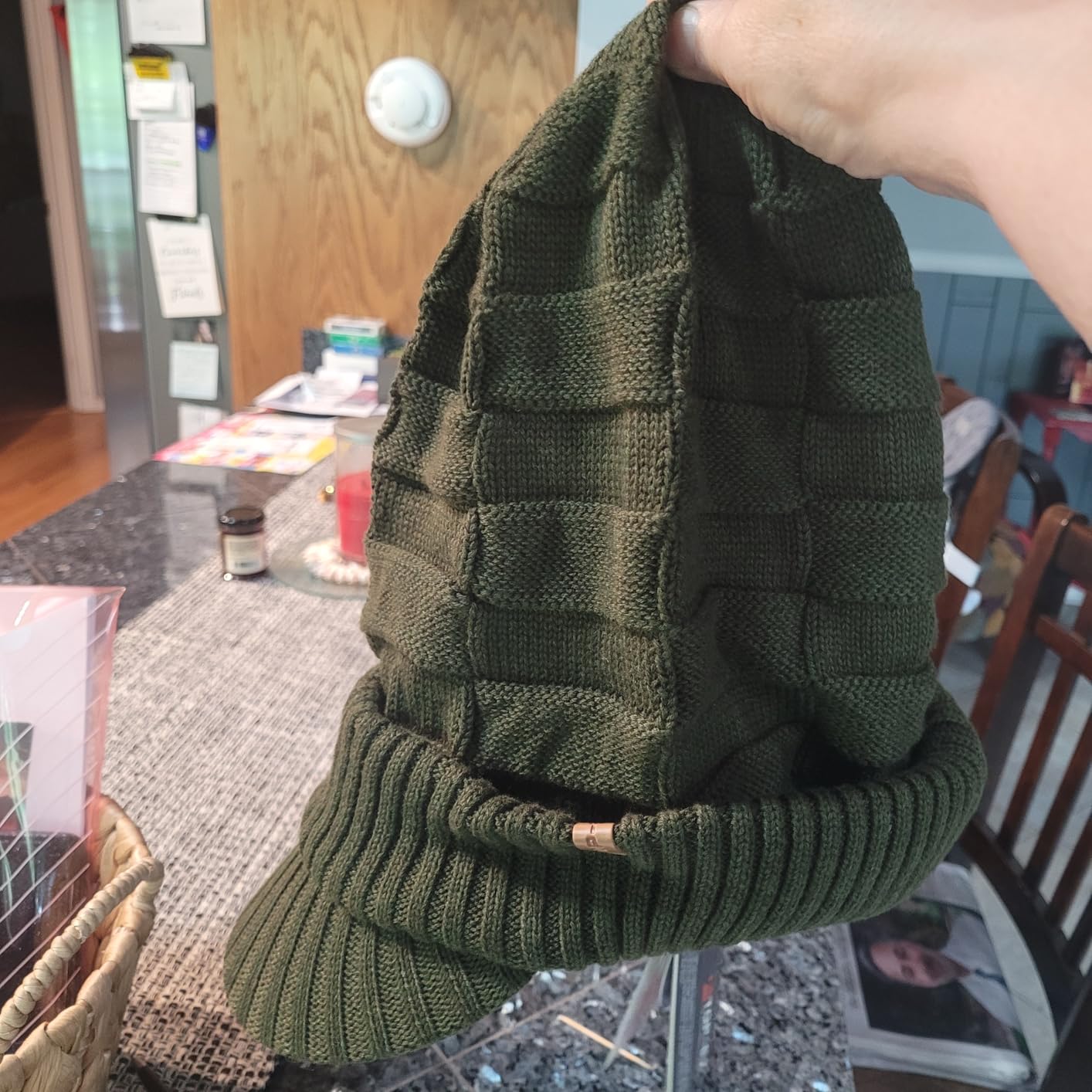 TOP-EX DryKnit Waterproof 50% Merino Wool Visor Beanie Hat for Men Fleece Lined Winter Hat with Brim for Big Heads - Customer Photo 4