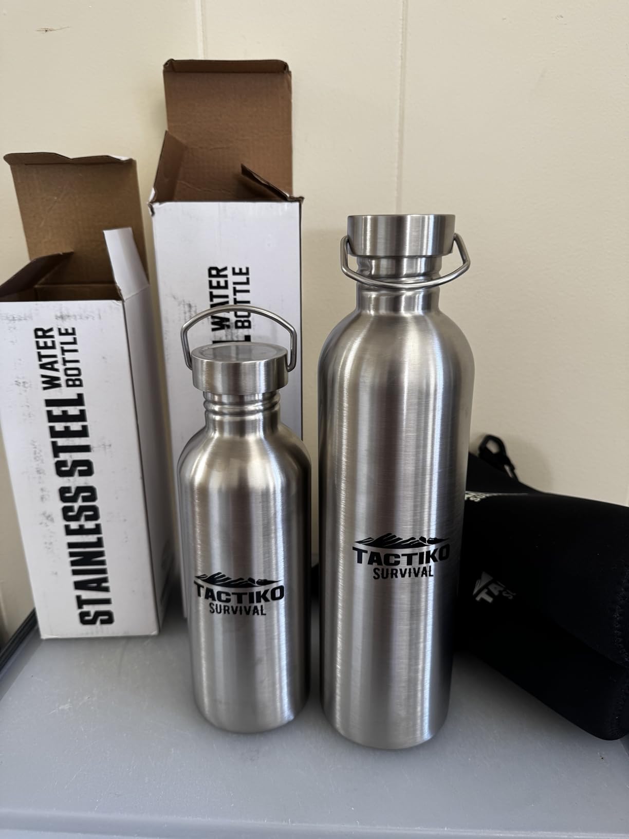 Tactiko Survival 34 oz/1000 ml Stainless Steel Wide Mouth Water Bottle, Single Wall Boil-Safe, Leakproof, BPA-Free with Carry Sleeve and Strap for Camping, Hiking, Outdoor Prep - Customer Photo 2