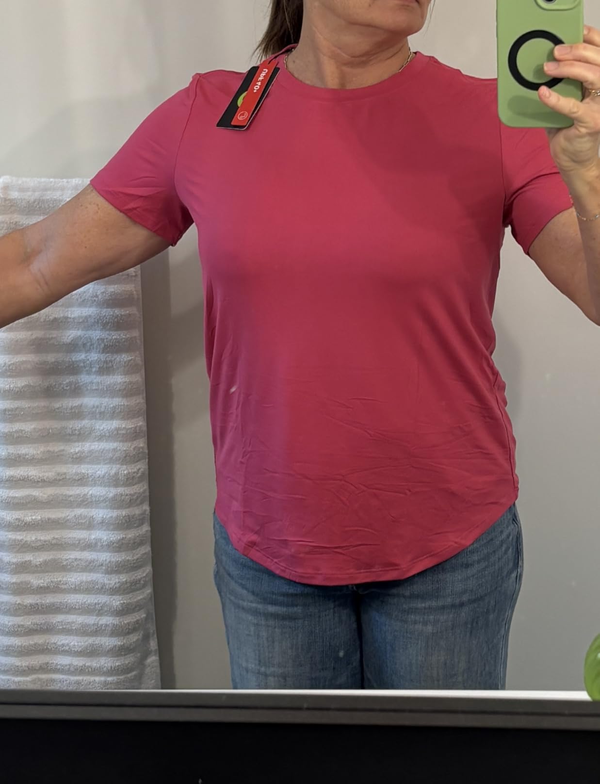 PINSPARK Soft Workout Tops for Women Short Sleeve UV Protection Shirt Quick Dry Athletic Hiking Travel Basic Tee Shirts - Customer Photo 4