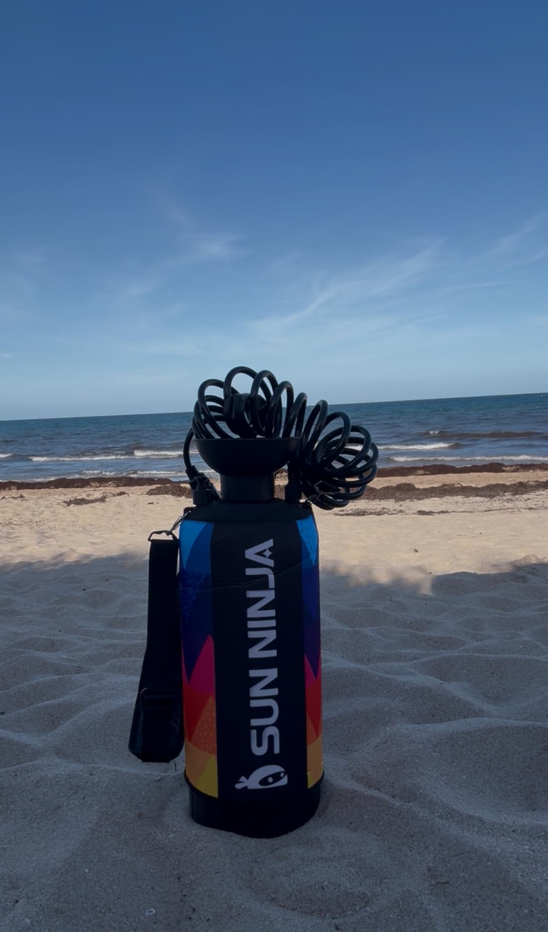 SUN NINJA Portable Shower, Camping Shower with 7 Mode Shower Head, Neoprene Cover Helps Keep Water Warm - Customer Photo 1