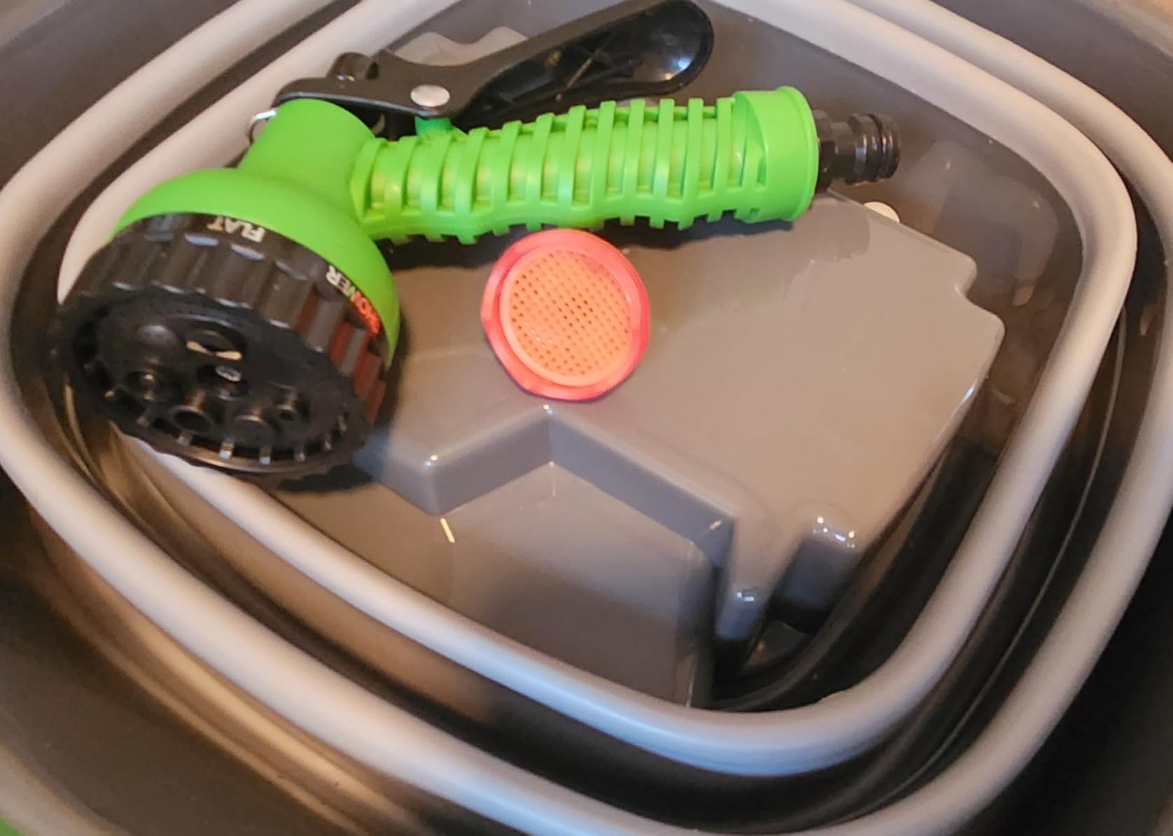 Rinse Kit & Portable Shower | Battery Powered with 60 Min Runtime | 4 Gal Collapsible Water Bucket | Perfect for Outdoor, Camping, Hiking, RV, & Beach Use | Car, Dog & Bike Wash - Customer Photo 3